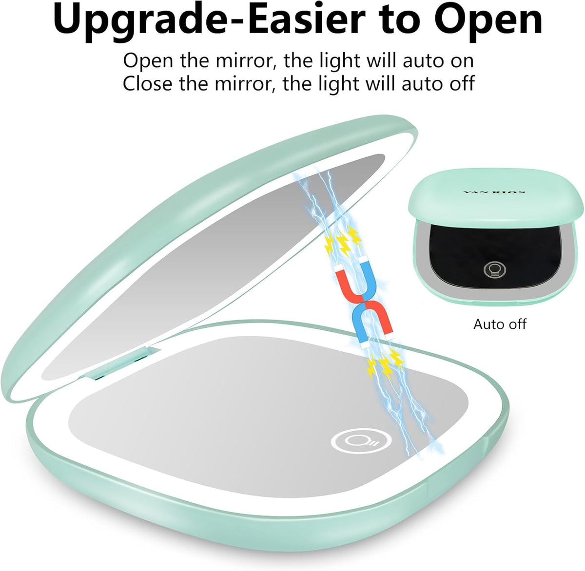 Portable Compact Mirror with Lights,15X Magnifying Pocket Mirror for Purse, Dual LED Travel Mirror