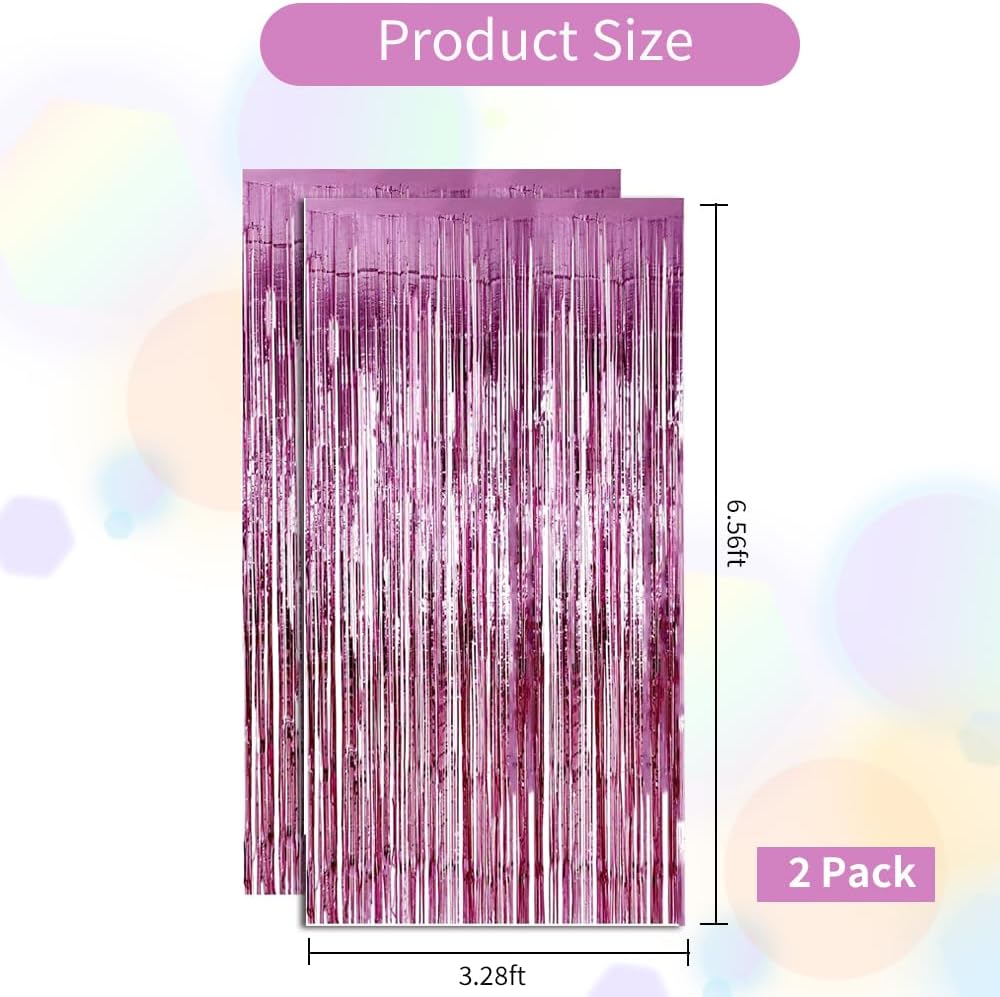 BEISHID 2 Pcs Pink Door Streamers Tinsel Curtain Party Streamers Backdrop Fringe Foil Wall