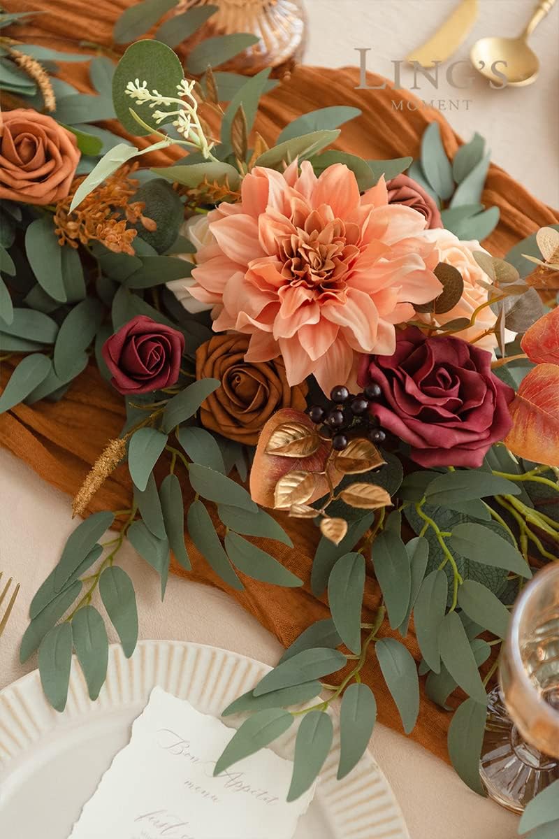 Ling's Moment Terracotta Flower Garland - 6FT Eucalyptus & Rose - Sweetheart Table Decor for
