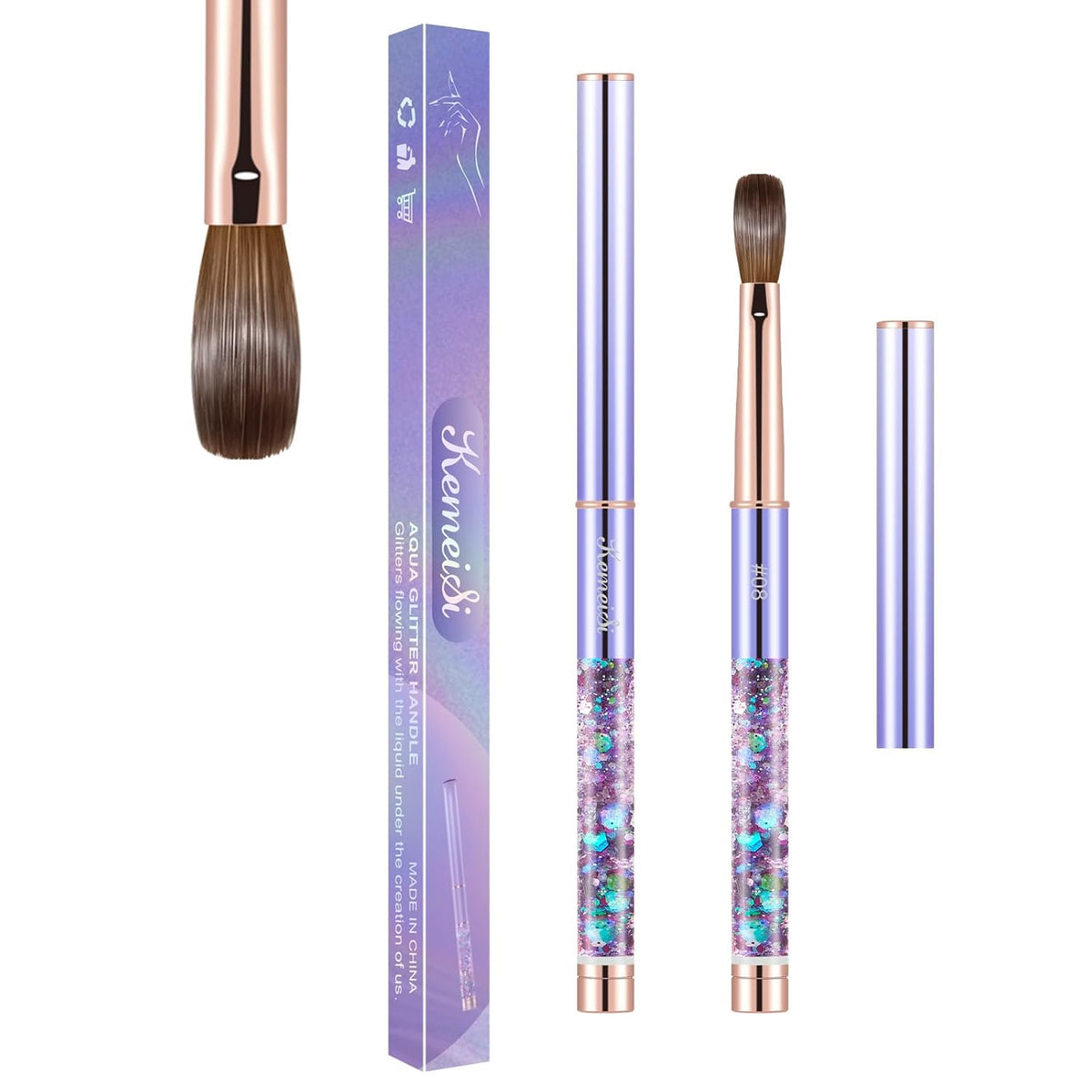 Acrylic Nail Brush Size #08, KEMEISI 100% Pure Kolinsky Nail Art Brushes Sturdy Handle Oval Shaped