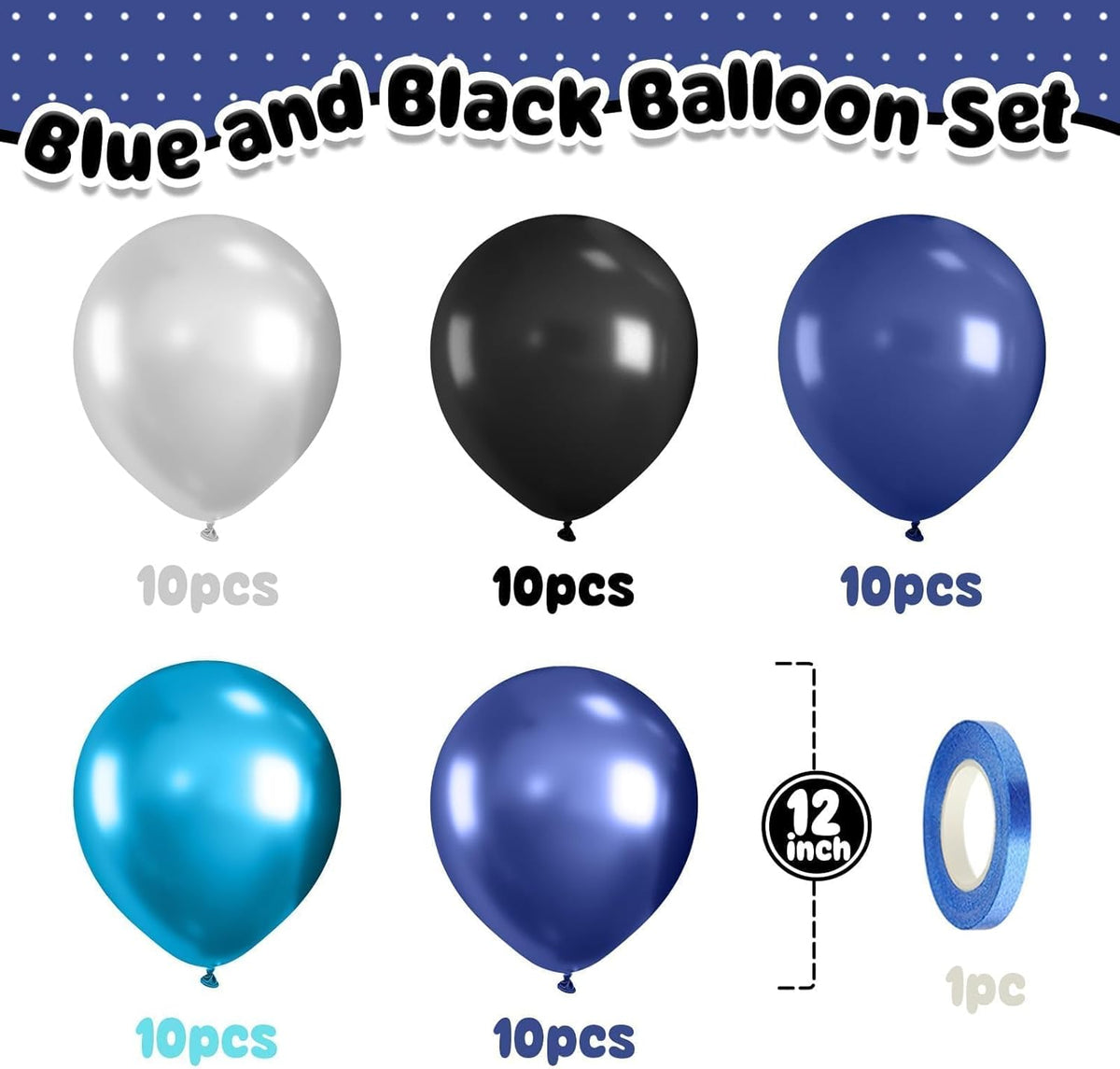 Blue and Black Balloons,50Pcs 12 Inch Pearl Navy Blue Silver Metallic Light Blue Balloons for Boys