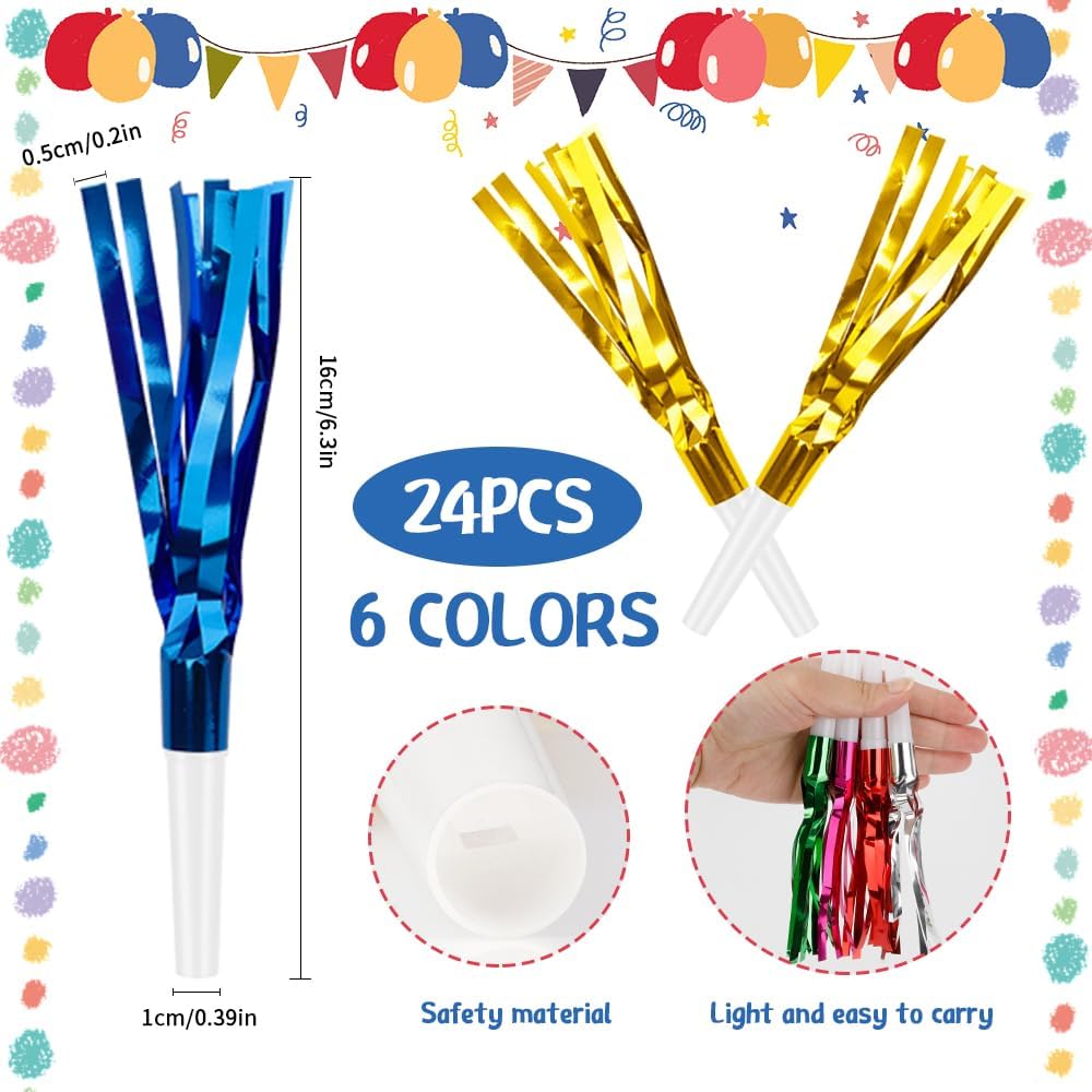 Gold Noise Makers Party Blowers 24 PCS Noise Maker Party Blowers Party Horns Birthday Blowers Party
