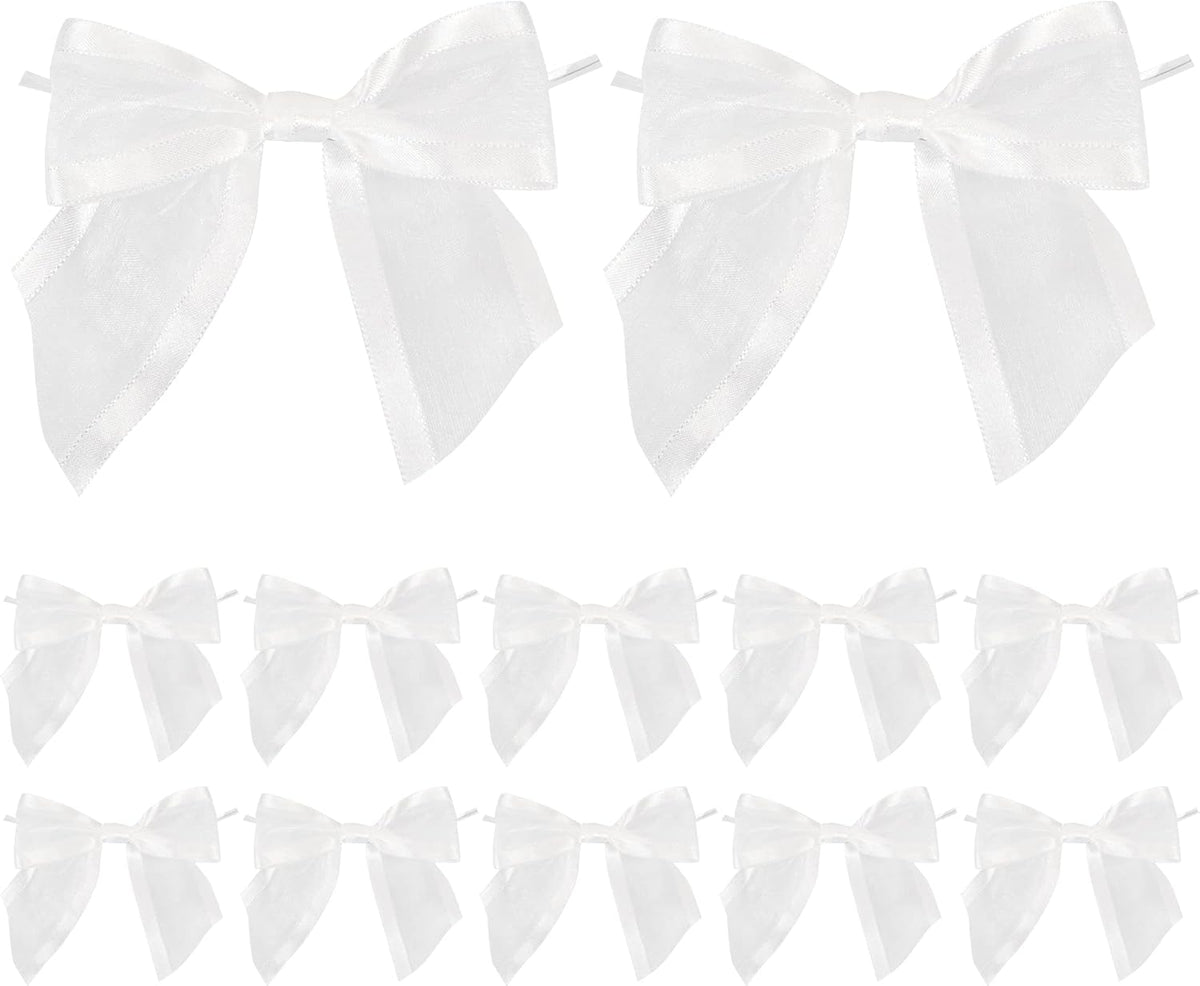 AIMUDI White Bows for Wedding Decor 4" Premade White Christmas Tree Bows Pre Tied White Bows for