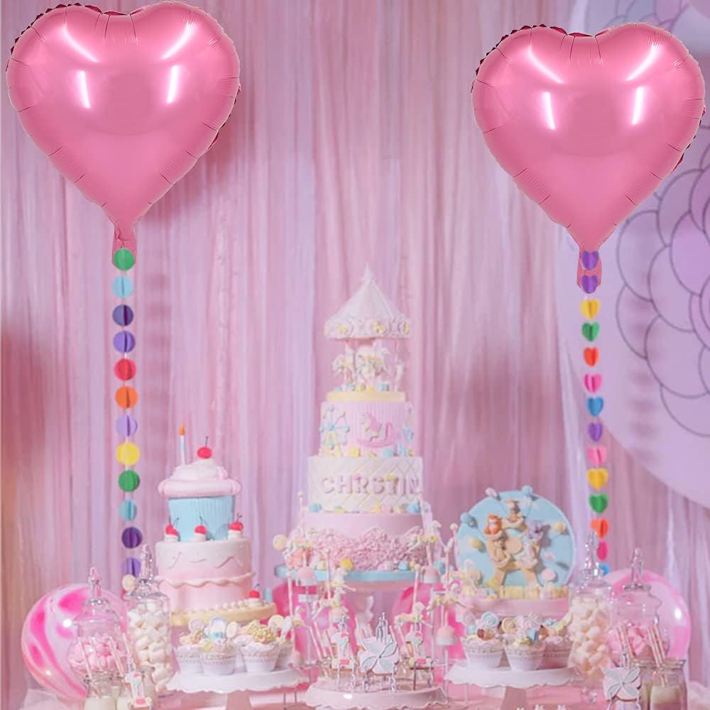BEISHIDA 30 pcs18inch Pink Heart Shape Foil Mylar Balloons for birthday party decorations, Wedding