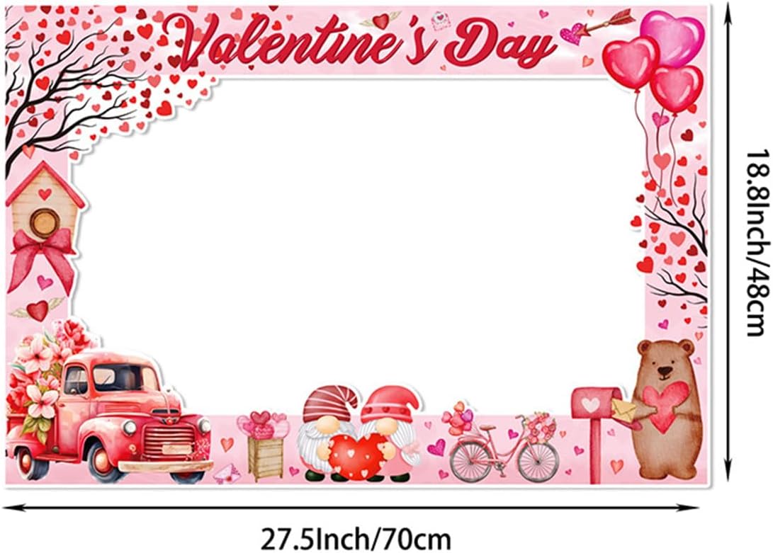 Valentine's Day Photo Booth Props Frame Pink Heart Valentine's Day Theme Selfie Photo Booth Picture