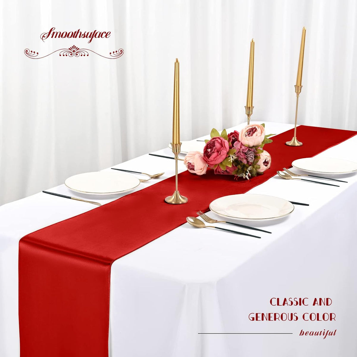 12 Pack Red Satin Table Runner,12 x 108 inch Long Premium Smooth Table Runner for Wedding