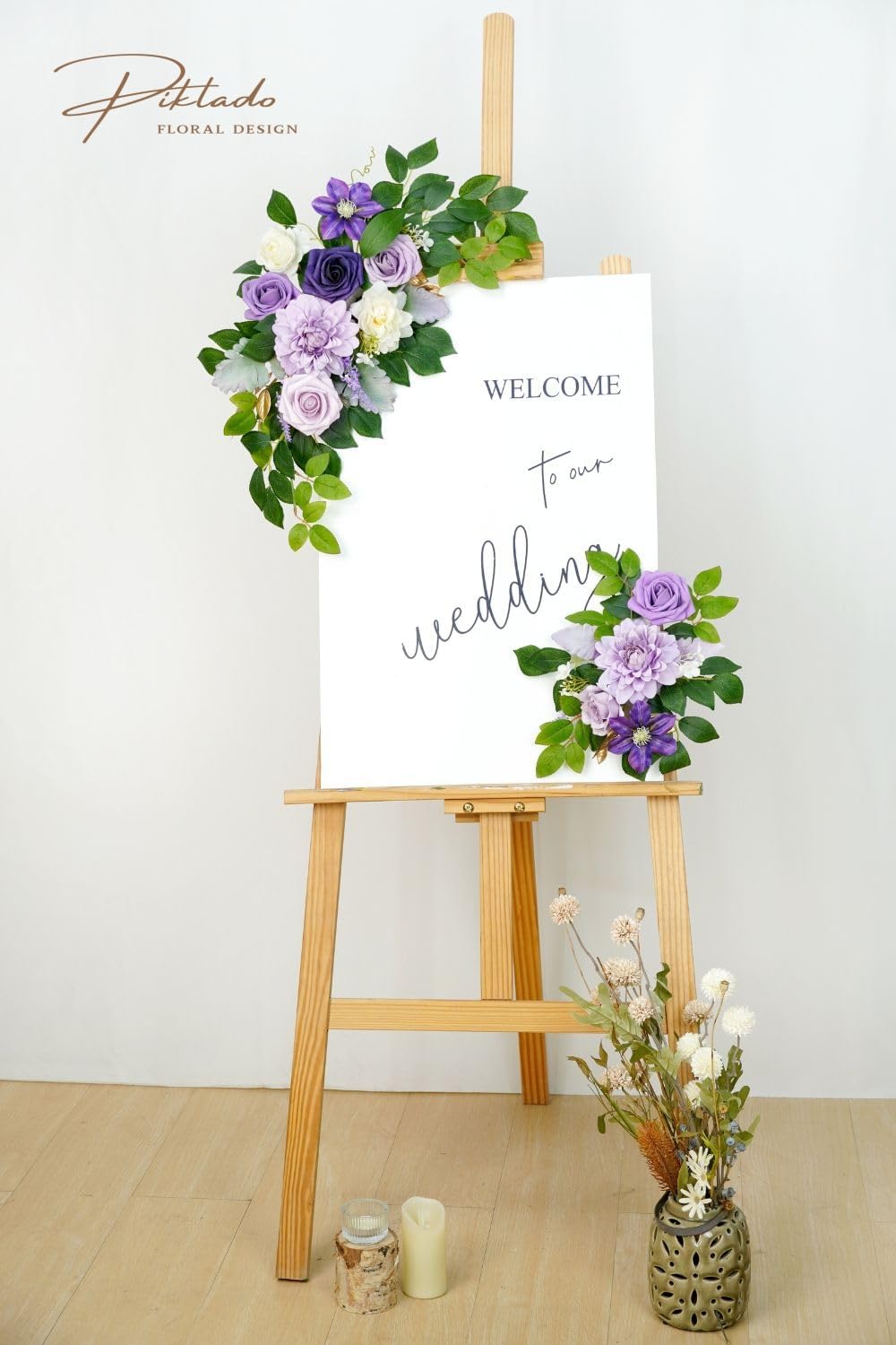 Wedding decor (pack of 2) Welcome Sign Flower Backdrop Garland For Ceremony Reception Wall Easel