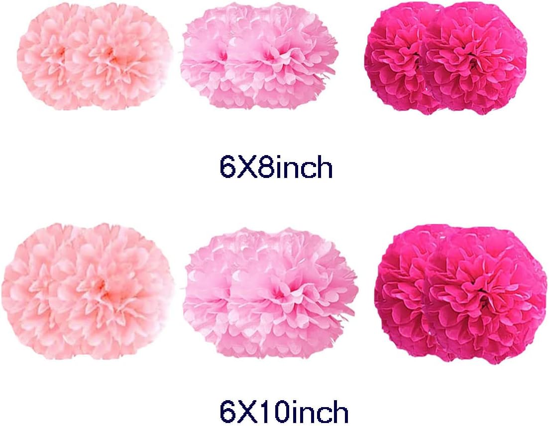 12pcs 8in 10in Pink Kit Paper Pom Poms Tissue Paper Flower Hanging Paper Flower Balls Wedding Party