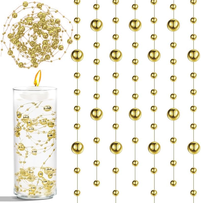 50pcs Pearls String Beads of Pearls, 10+5mm Bright Gold Artificial Pearl String for Floating