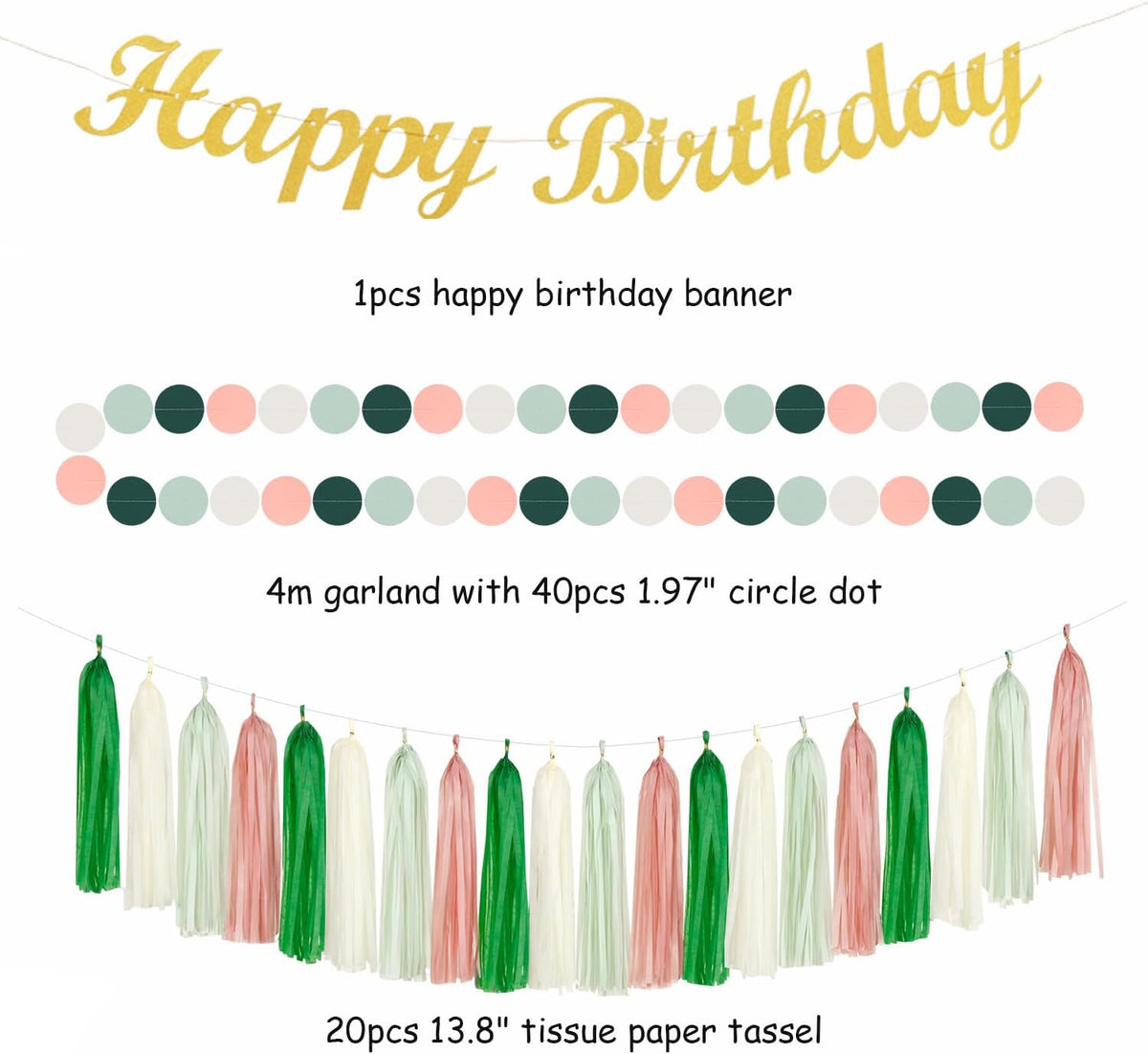 Olive Sage-Green Beige Happy-Birthday Party-Decorations - 31pcs Women Girls Adults Paper Lanterns
