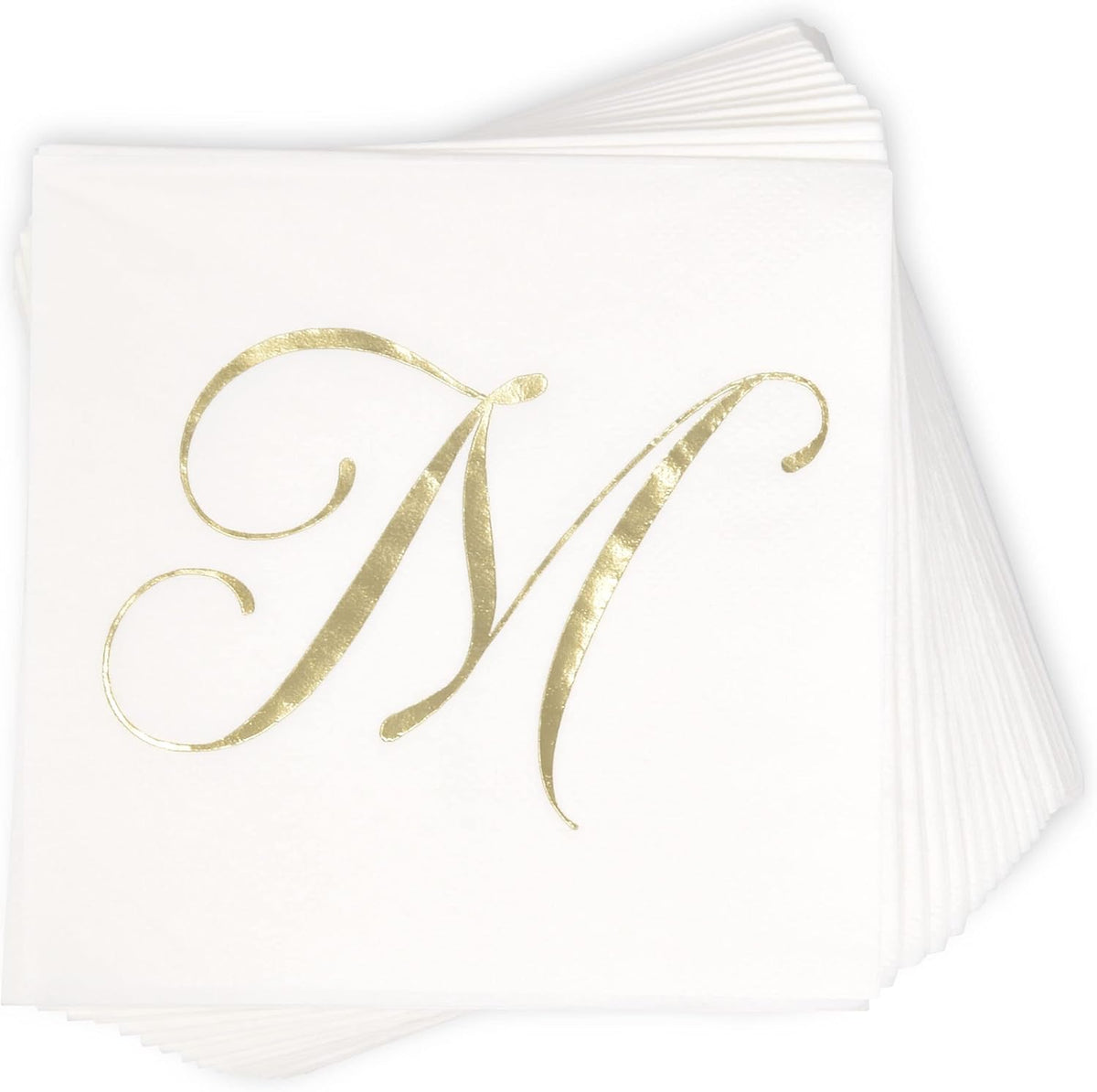 Gift Boutique 100 Gold Monogram Cocktail Napkins Letter M Disposable Paper Pack Elegant Metallic