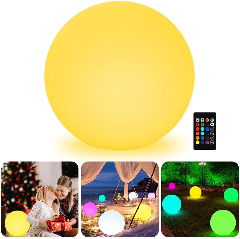 16-inch LED Globe Orb Light, Rechargeable Glowing Ball Light w/Remote, Dimmable RGB Color Changing