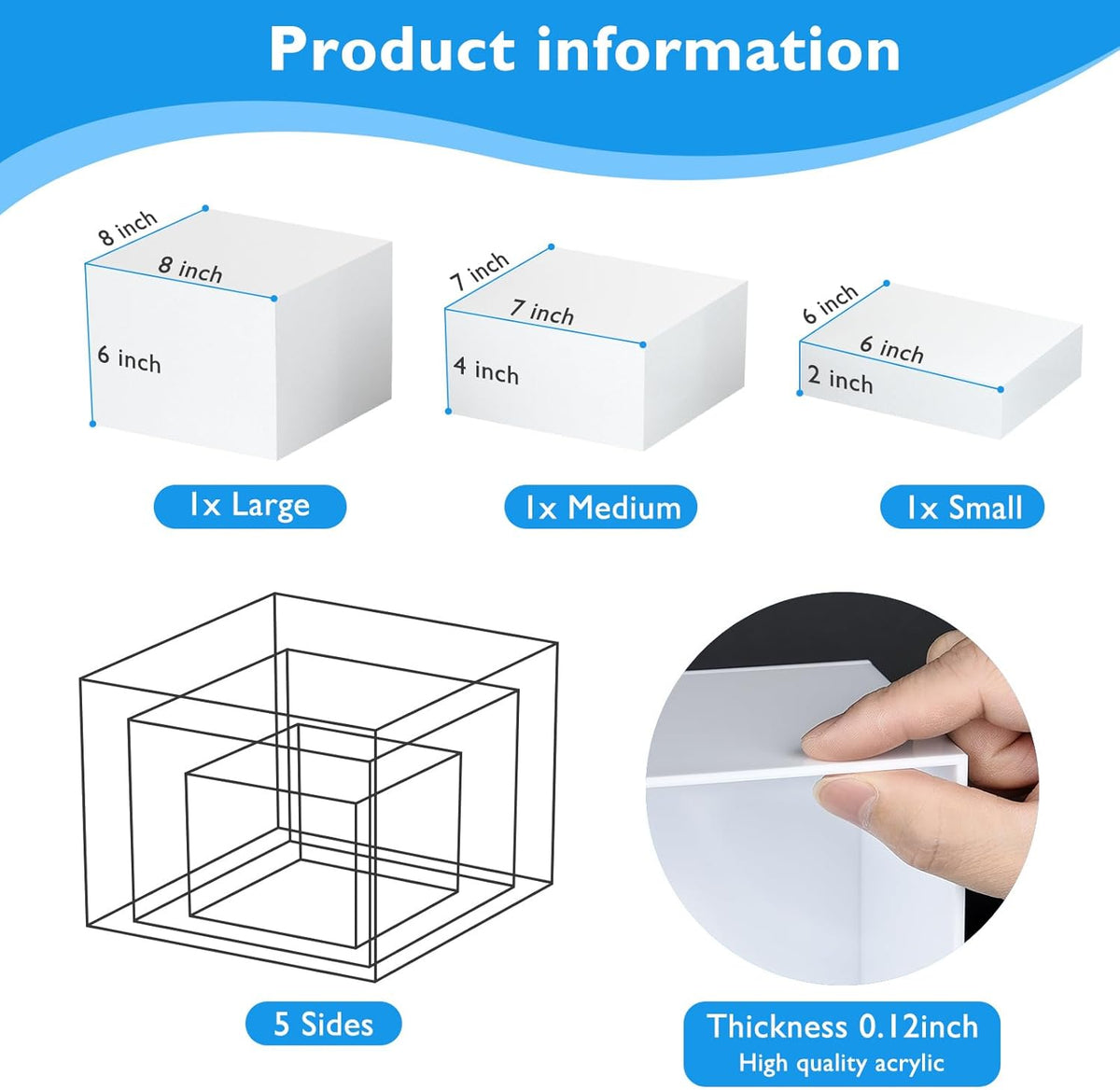 3Pcs White Buffet Risers Acrylic Boxes Display Food Risers for Buffet Table Platter Parties