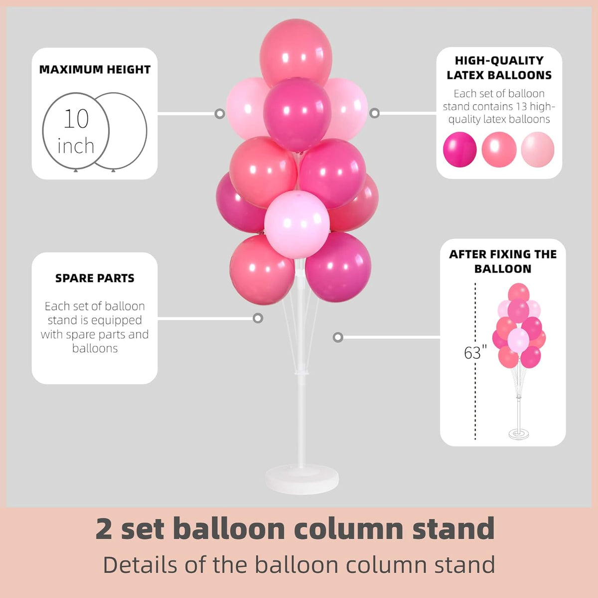 Balloon Column Kit Set of 2 With Balloons Included - Balloon Tower with Stand, Base, and
