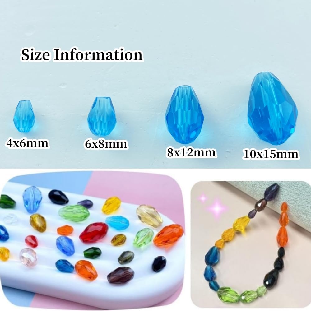 200pcs 4x6mm Teardrop Crystal Glass Beads Vertical Hole Faceted Glass Teardrop Spacer Beads for