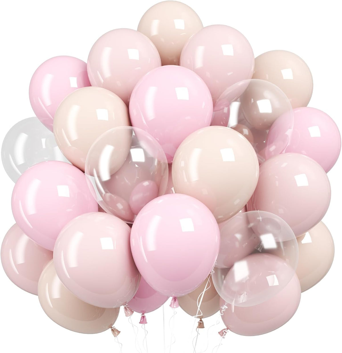 Pink Beige Balloons,50Pcs 12 Inch Blush Pink Cream and Clear Balloons for Girl Baby Boho Birthday