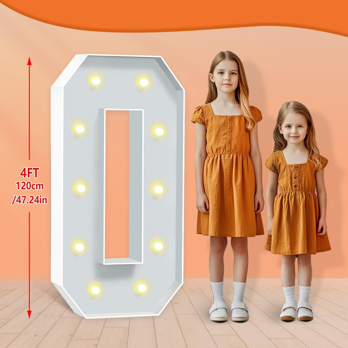 4FT Light Up Marquee Numbers, 4 Feet Tall Light Up Number 0, Mosaic Cardboard Numbers Signs for