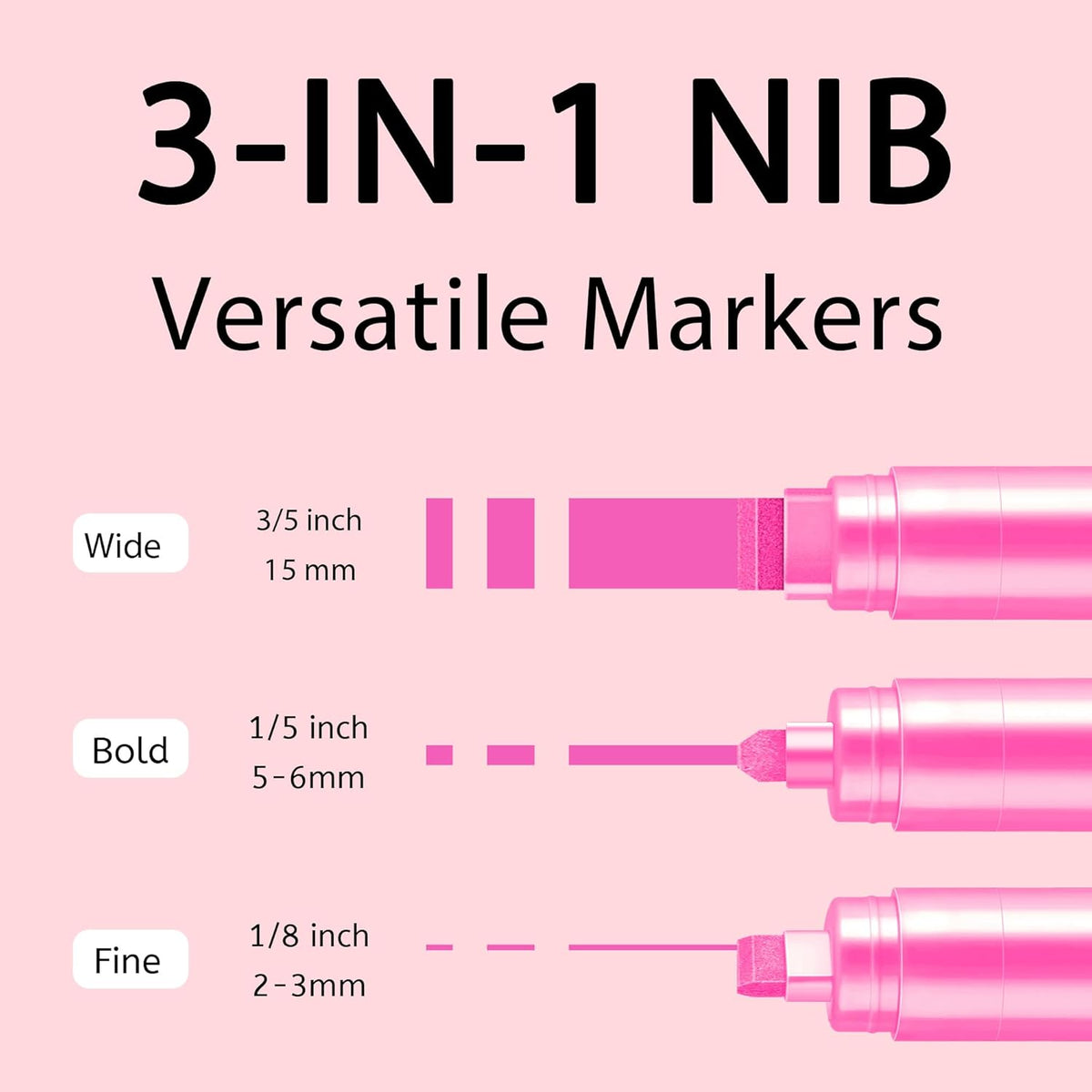 3 Pcs Pink Jumbo Permanent Markers: 15mm Wide Tip Thick Acrylic Paint Pen Large Calligraphy Marker