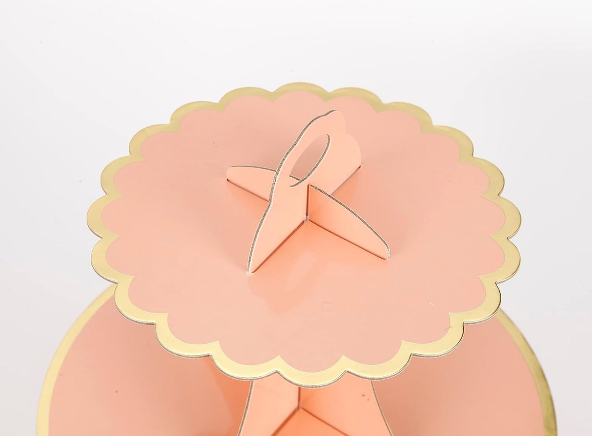 3-Tier Cupcake Stand, Pink Cake Stand Holder, Lace Tiered DIY Cupcake Stand Tower for Dessert Table