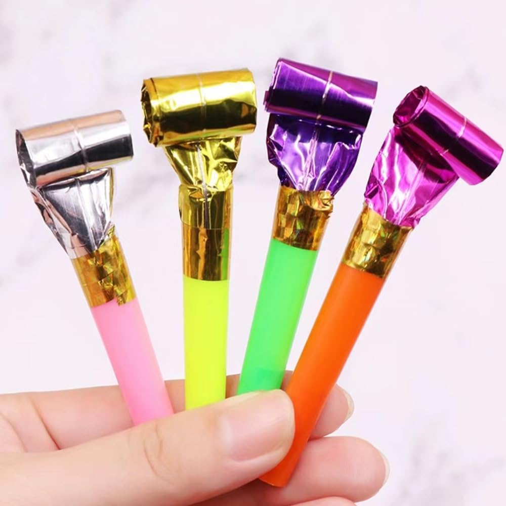 100 Pcs Party Blower, Colorful Birthday Noisemakers Funny Birthday Blow Horns Squawkers Party
