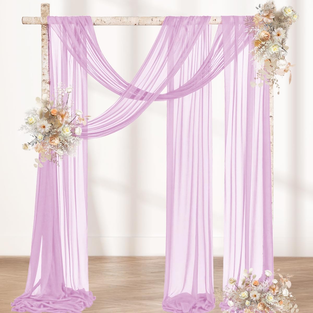 MLMW Wedding Arch Draping Fabric 2 Panels 29" x 20Ft Easter Lilac Sheer Wedding Arch Backdrop