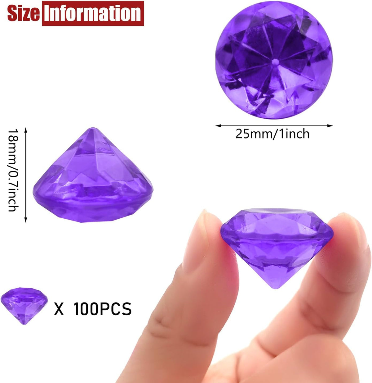 100 PCS Acrylic Diamond Gems, Purple Acrylic Diamonds 1 Inch Acrylic Gemstones Vase Filler Fake