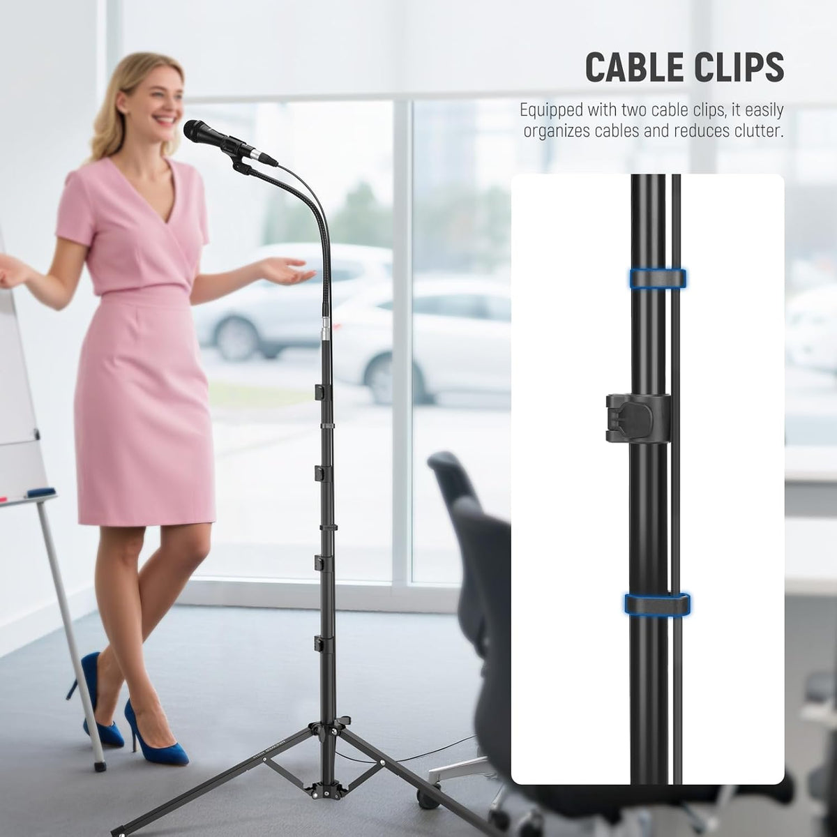 NEEWER Microphone Stand with Flexible Arm, Boom Arm Mic Floor Tripod Mount Holder with Mic Clips