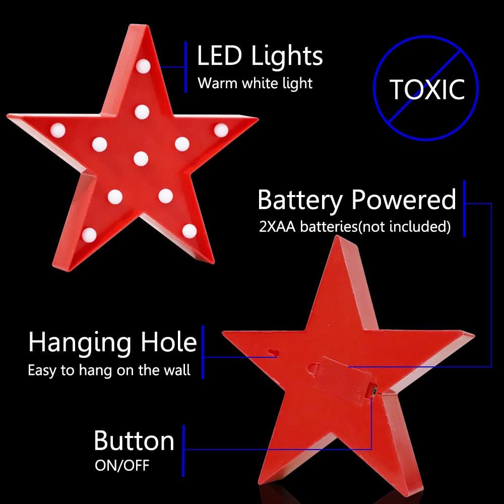 LED Marquee Star Signs Night Lights, Battery Operated Star Shaped Desk Table Lamp for Kids, Baby