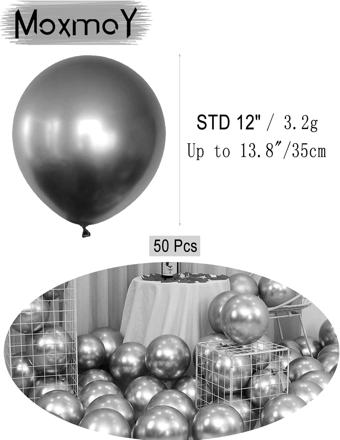 Metallic Silver Balloons, 50 Pcs 12 Inch Silver Chrome Latex Balloons for Balloon Garland or Arch