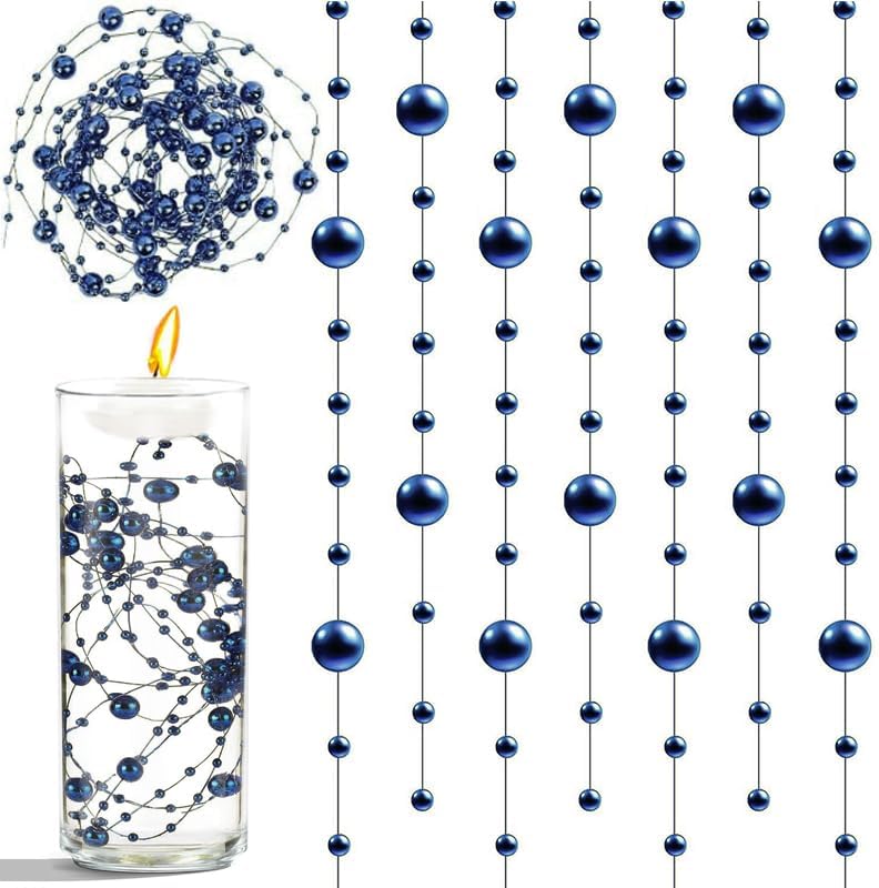50 PCS Artificial Floating Beads for Centerpieces & Vase Fillers - Navy Blue 8+3mm String Beads