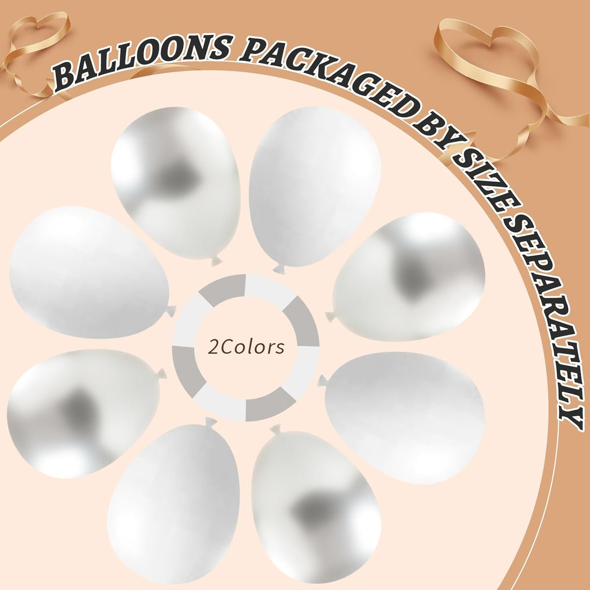 412Pcs White and Silver Balloons Arch Kit, 18 12 10 5 Inch White Metallic Silver Latex Balloon for