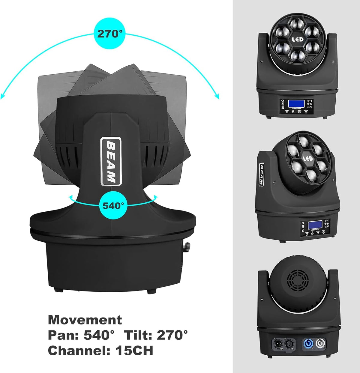 6x15W Mini Bee Eye Moving Head DJ Light, 90W LED RGBW Stage Light Rotate Beam Spot Effect, DMX