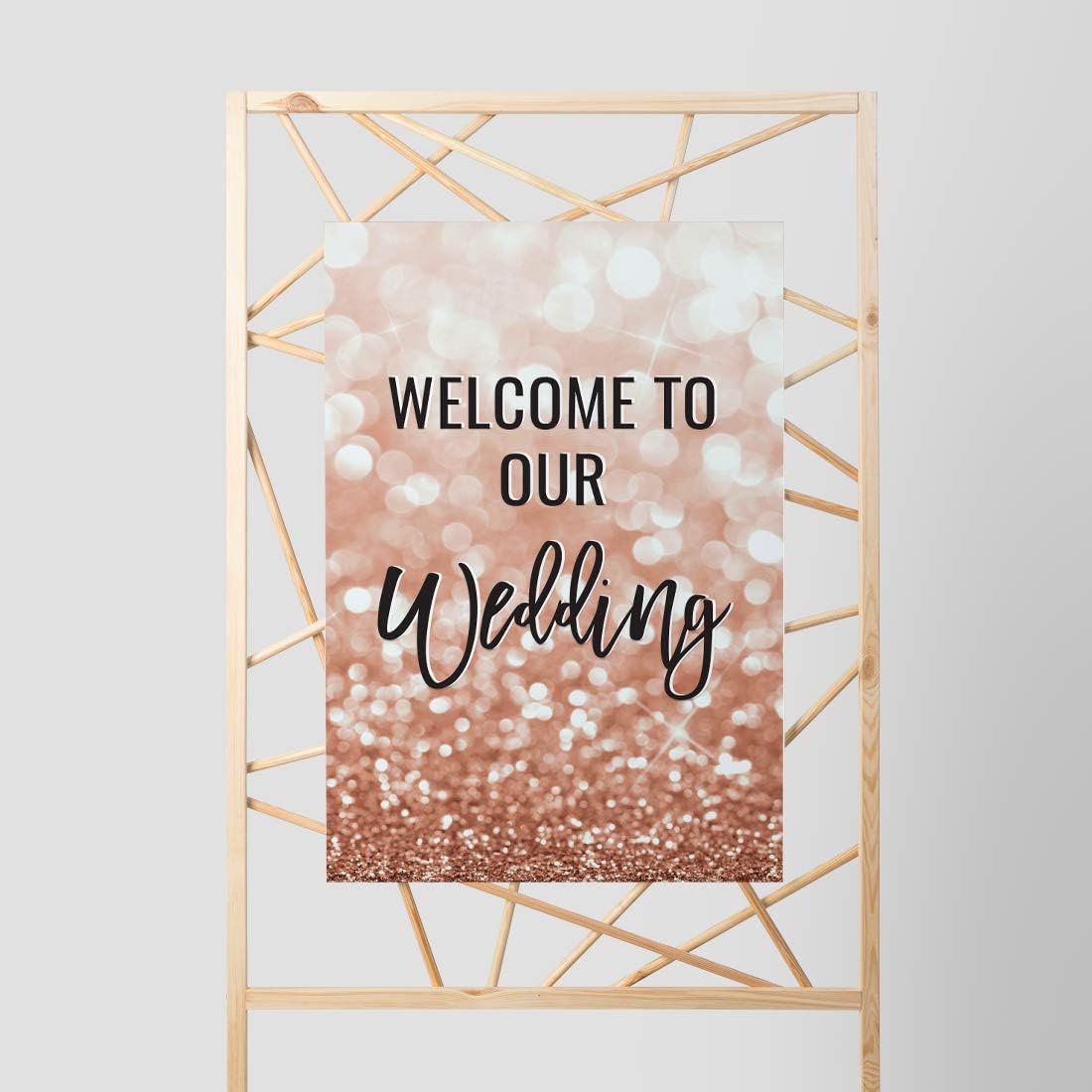 Andaz Press Extra Large Wedding Easel Board Party Sign, 12x18-inch, Glitzy Faux Rose Gold Glitter