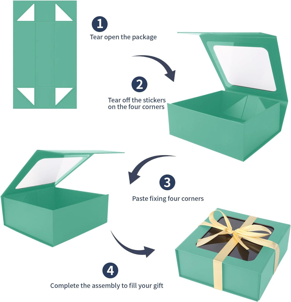 Light Green Gift Box with Window,7.5"x7.5"x3.1" Bridesmaid Boxe for Gifts Giving,Birthday Gift