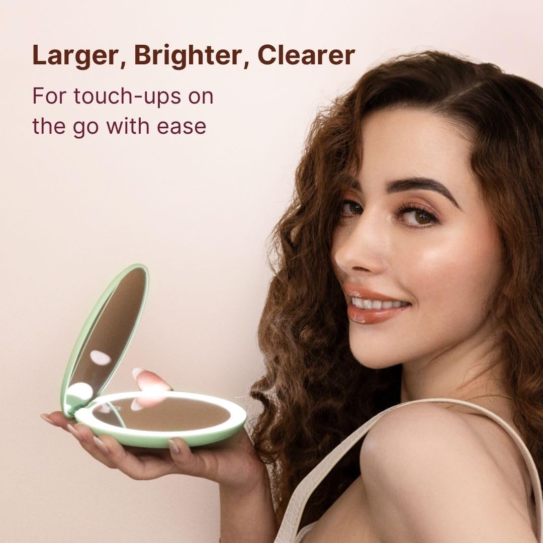 Fancii Taylor LED Lighted Compact Makeup Mirror, Rechargeable, 10x /1x Magnifying, 3 Light