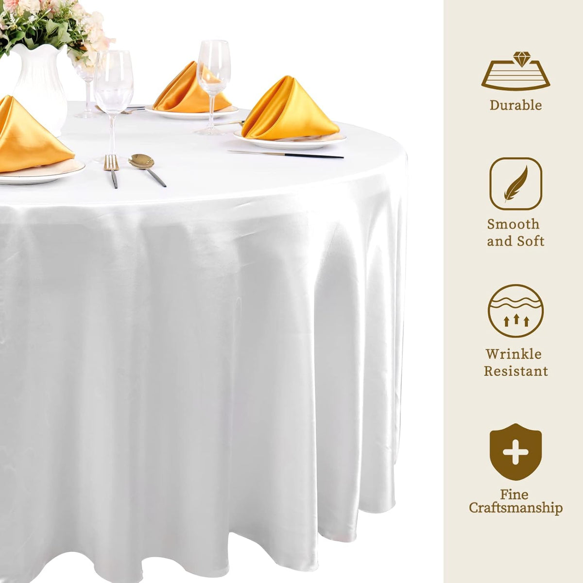 6 Pack 120 Inch White Round Tablecloth - Premium Silky Satin Tablecloth Overlay Smooth Fabric Table