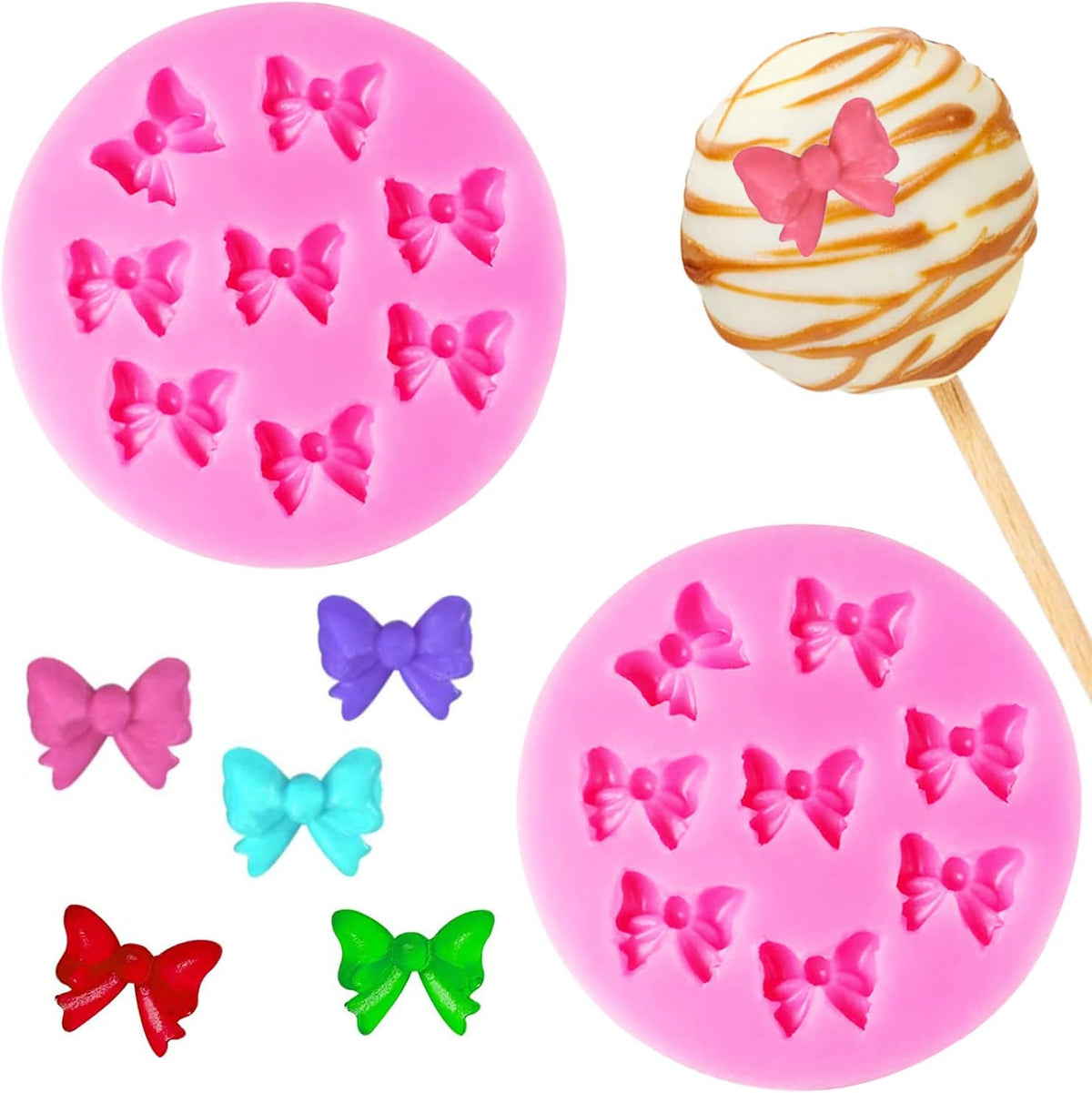 Bow Fondant Molds, AIMEIKI 2 Pack Mini Bows Silicone Fondant Molds Bowknot Candy Chocolate Mold for