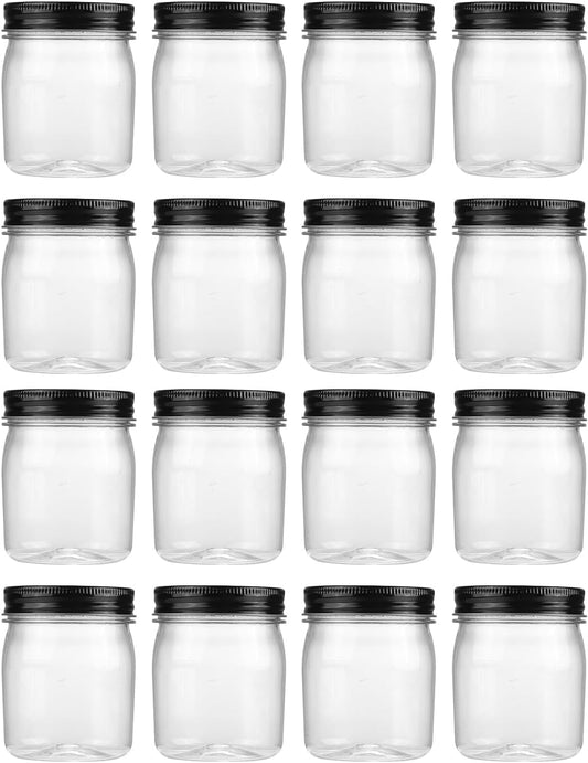 novelinks 8 oz Clear Plastic Jars with Screw-On Lids - BPA-Free Refillable Storage Containers for