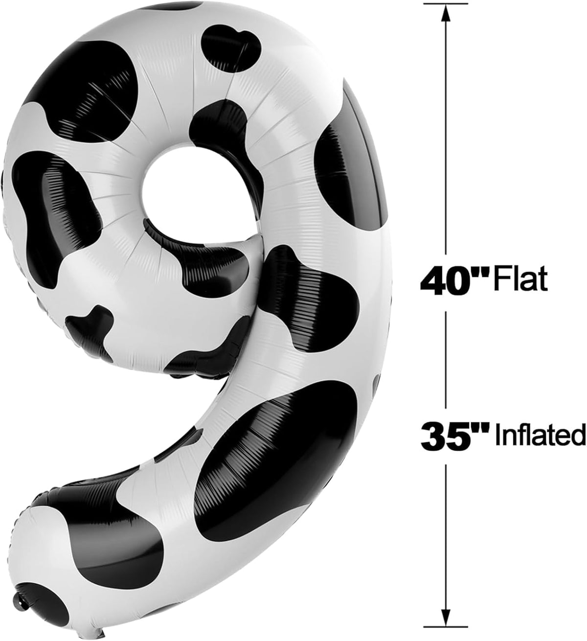40 Inch Big Cow Print 9 Balloon Number, Jumbo Giant Happy 9th 19 29 39 49 99 Birthday Party