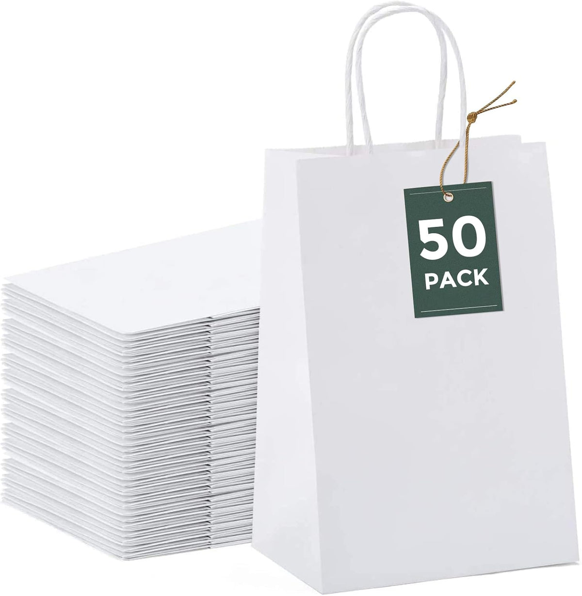 GSSUSA 50 Pcs White Kraft Paper Bags 5.25x3.75x8, Small Paper Bags with Handles for Shopping, Gift