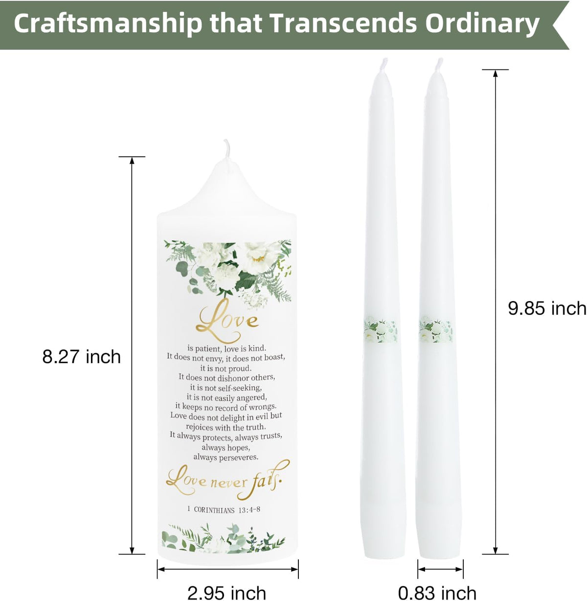 3 Unity Floral Candles for Wedding Ceremony Set with Golden Holder, Wedding Accessories for