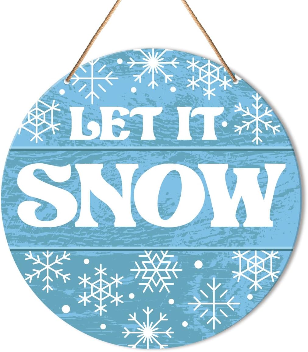 Muktoujaumai Winter Sign Front Door Decor, Christmas Round Hanging Sign Decor Snowflake Xmas