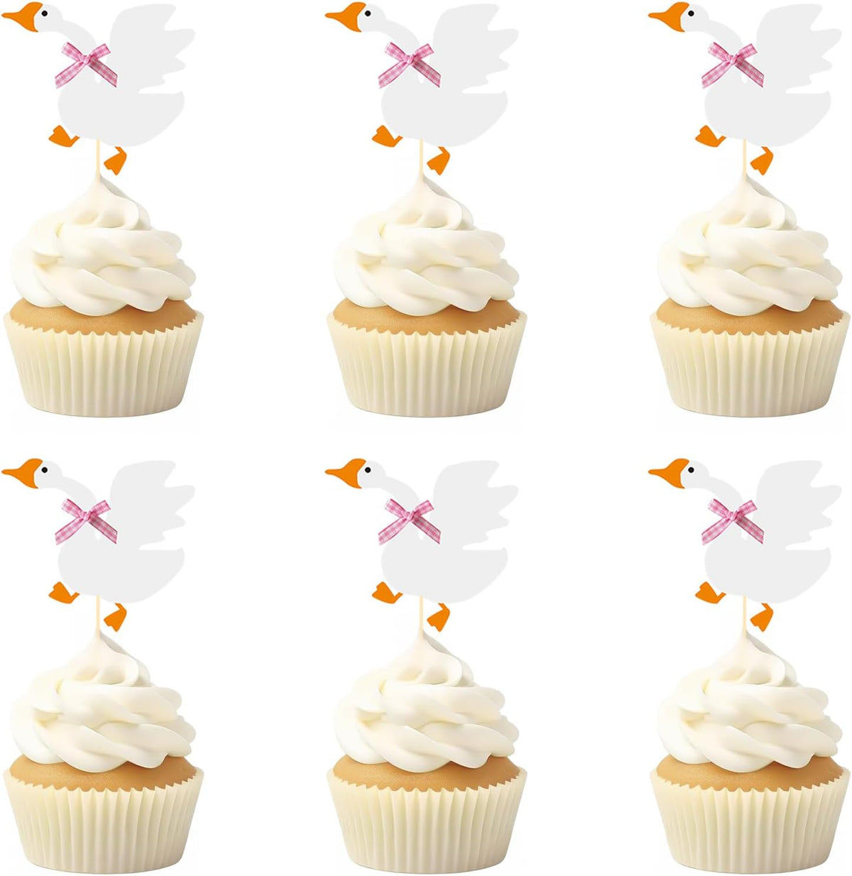 12PCS Silly Goose Cupcake Toppers, Funny Goose Birthday Cake Decorations White Goose Baby Shower