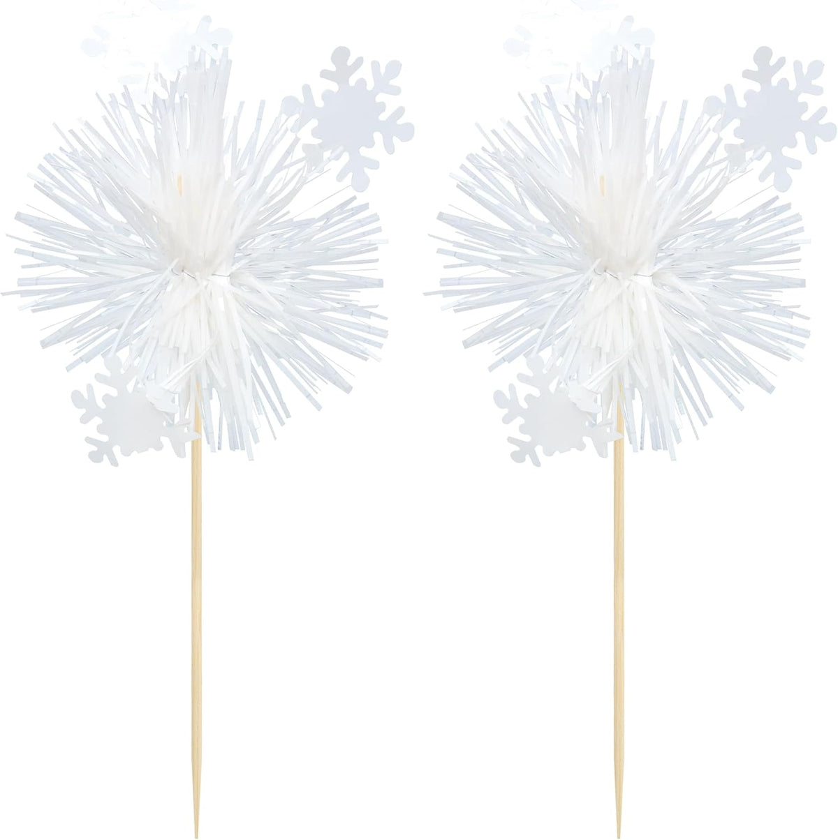 Gyufise 20Pcs Foil Firework Cupcake Toppers Sparkle Tinsel Cake Toppers Tinsel Drink Cake