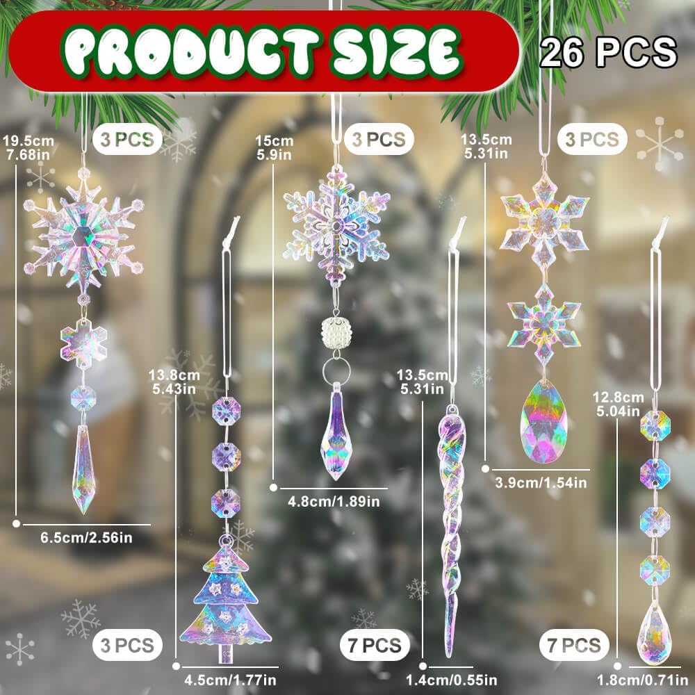 Lanpn 26pcs Christmas Ornaments Crystal Christmas Tree Decoration, Iridescent Hanging Clear Acrylic