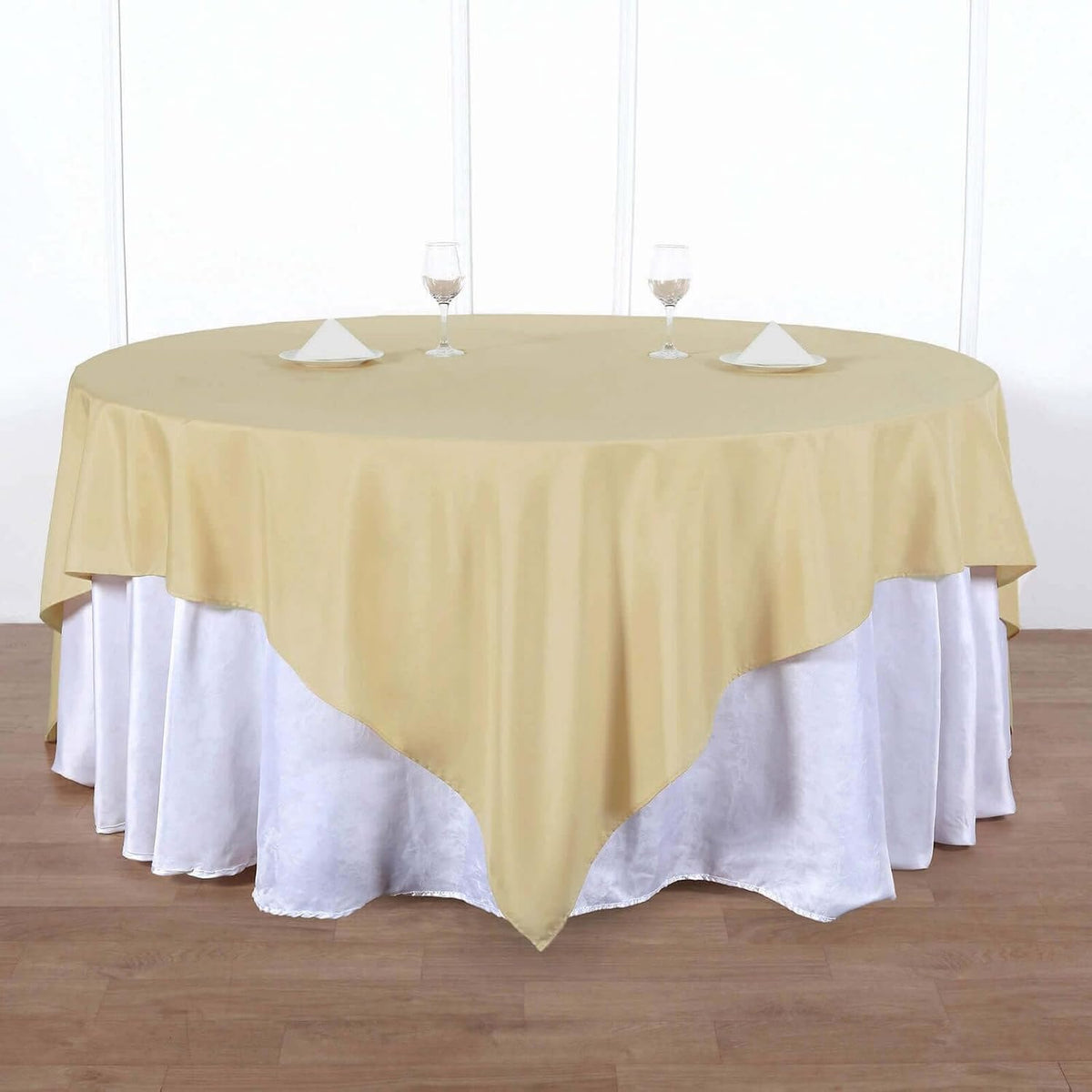 Efavormart 90" Square Polyester Table Overlay for Wedding Kitchen Dining Events - Champagne