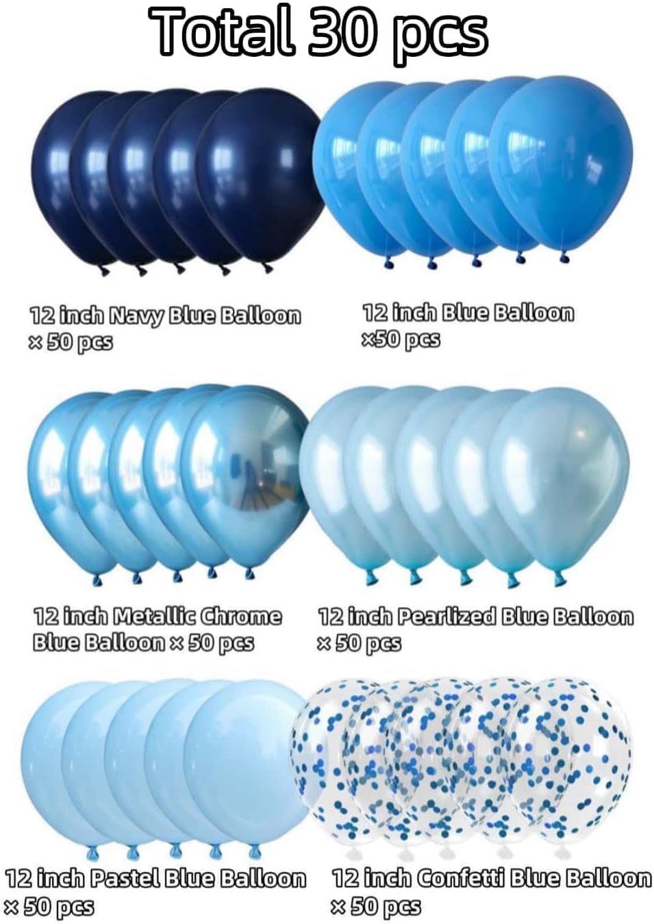300 Pcs Blue Balloons 12 Inch Different Shades of Blue Party Balloon Set, Suitable for Wedding