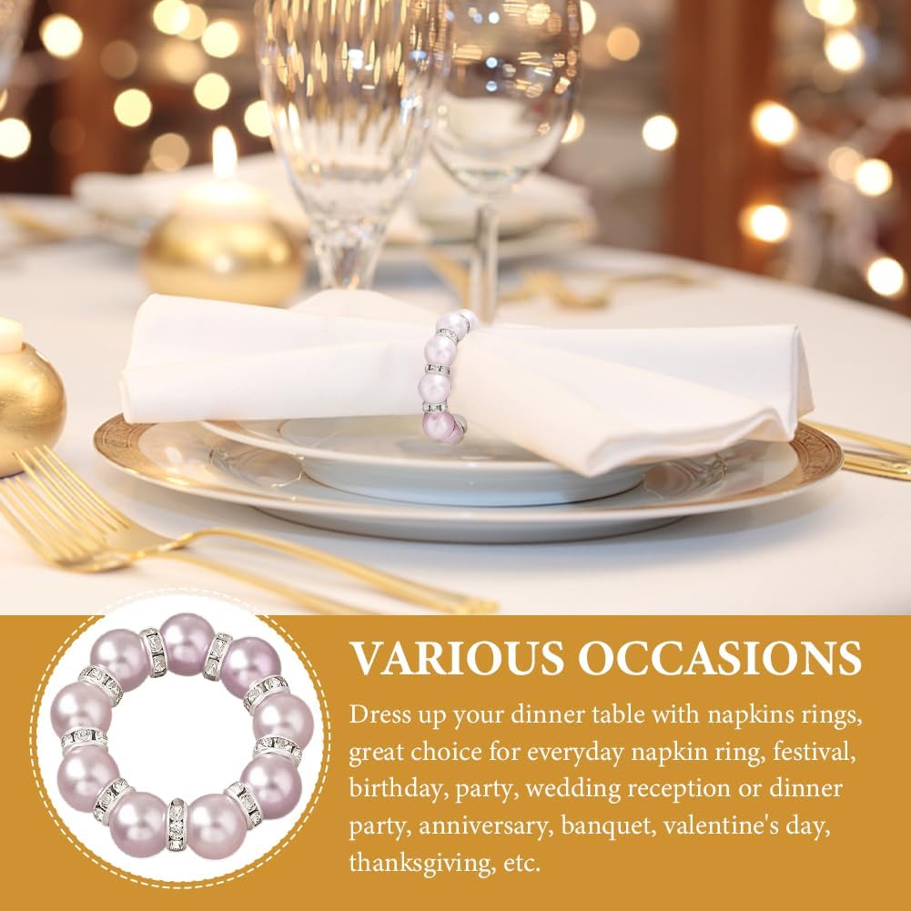 20Pcs Pearl Napkin Rings, Pink Beaded White Silver Round Buckles, Set of 6, Wedding and Formal