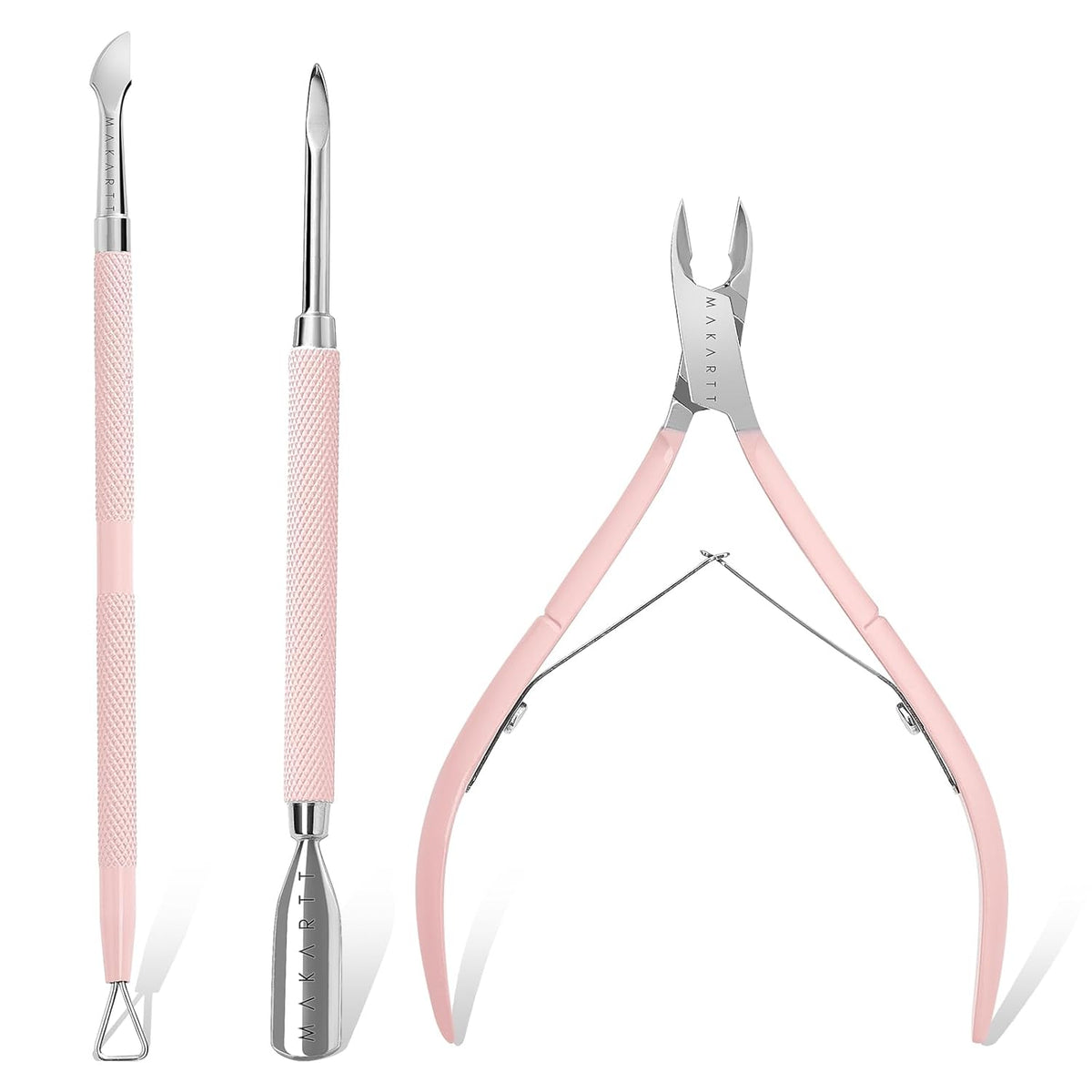 Makartt Cuticle Trimmer with Cuticle Pusher, 3 PCS Pink Nail Cuticle Nipper Professional Pedicure