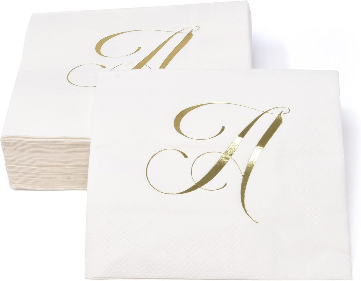 Gift Boutique 100 Gold Letter A Monogram Cocktail Napkins Disposable Paper Pack Elegant Metallic